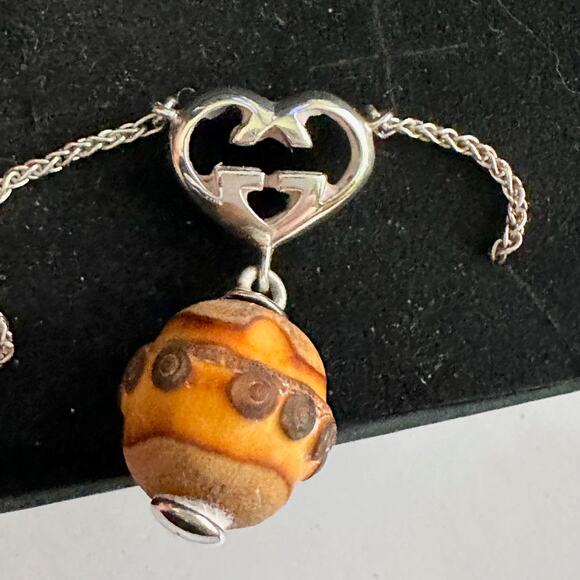 Gucci Silver G Interlocking Heart Bamboo Necklace - Picture 1 of 16